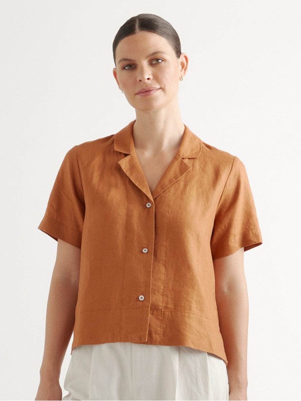 Quince 100% European Linen, Button Down Shirt/Blouse, Terracotta, XS